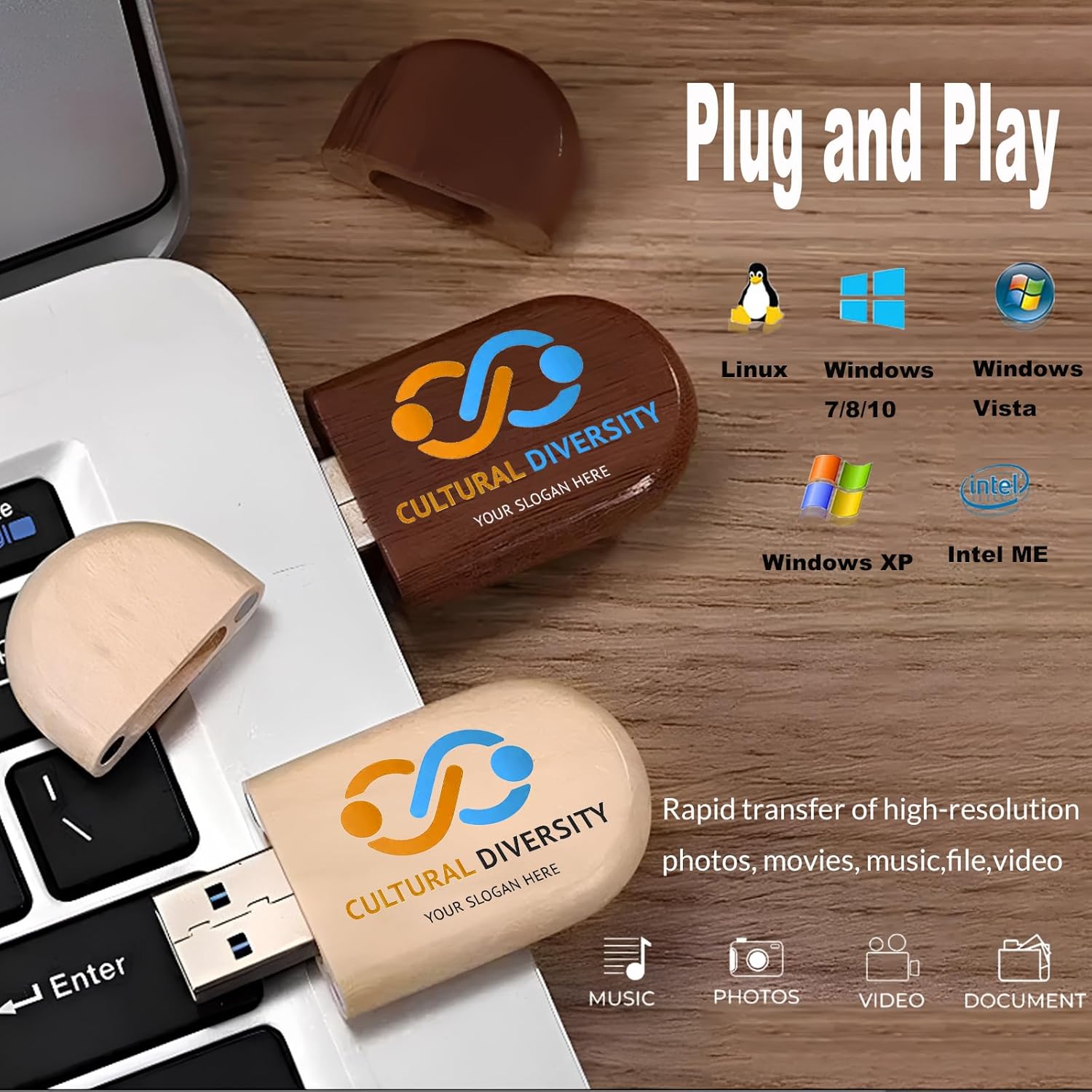 Custom USB Flash Drive 64GB 500 Pack FEWINA Wooden Personalized Flash Drive Bulk USB 2.0 Thumb Drive Wood Custom Flash Drive Logo Print as Business Gifts/Party Wedding/Promotional Giveaways