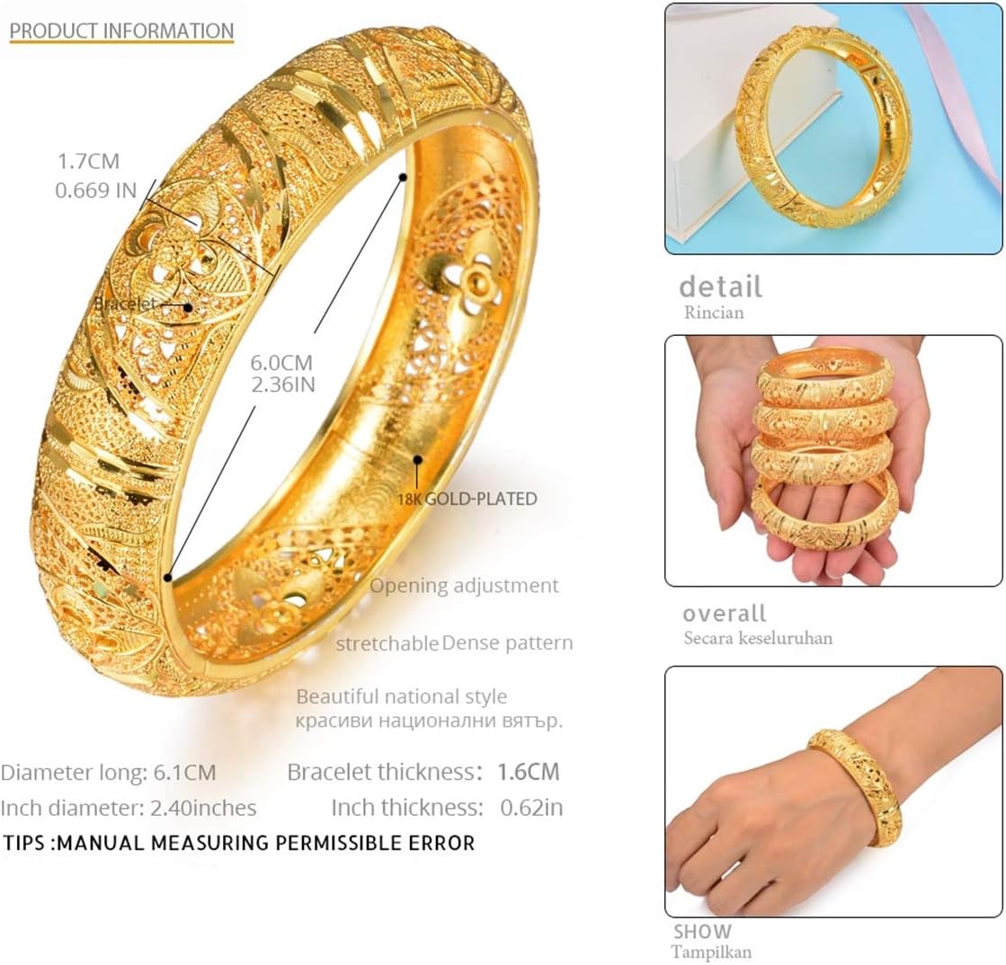 24K Gold Plated Women Bracelet Bangle leaf Vintage Dubai Bridal set of 1