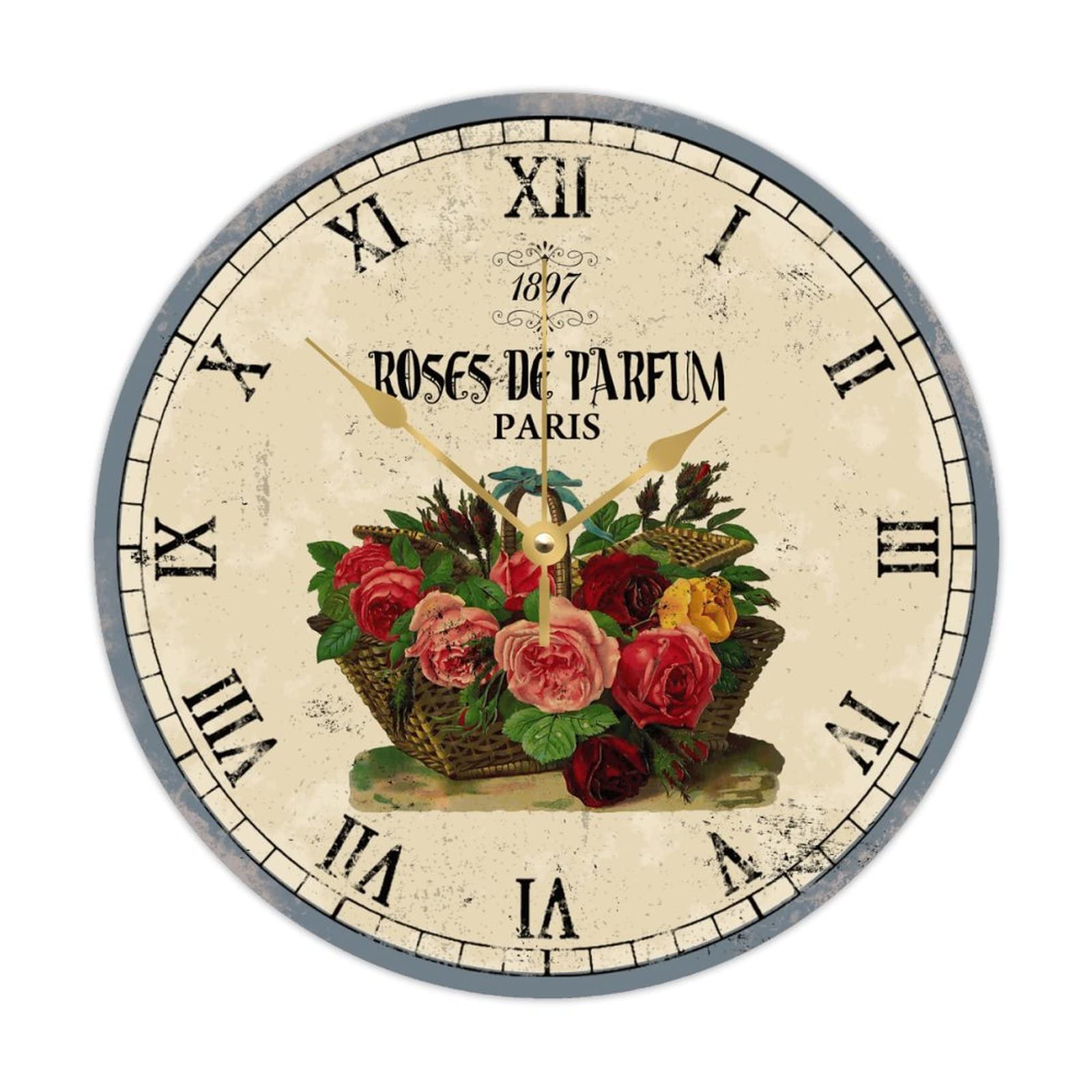 Horloge murale en bois vintage motif floral aux finitions soignées