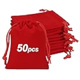 Shintop 50pcs Little velvet bags, 3x4inch Red Drawstring Gift Bags Small Jewelry pouches Coin Purse for Christmas Small Business Party Favor