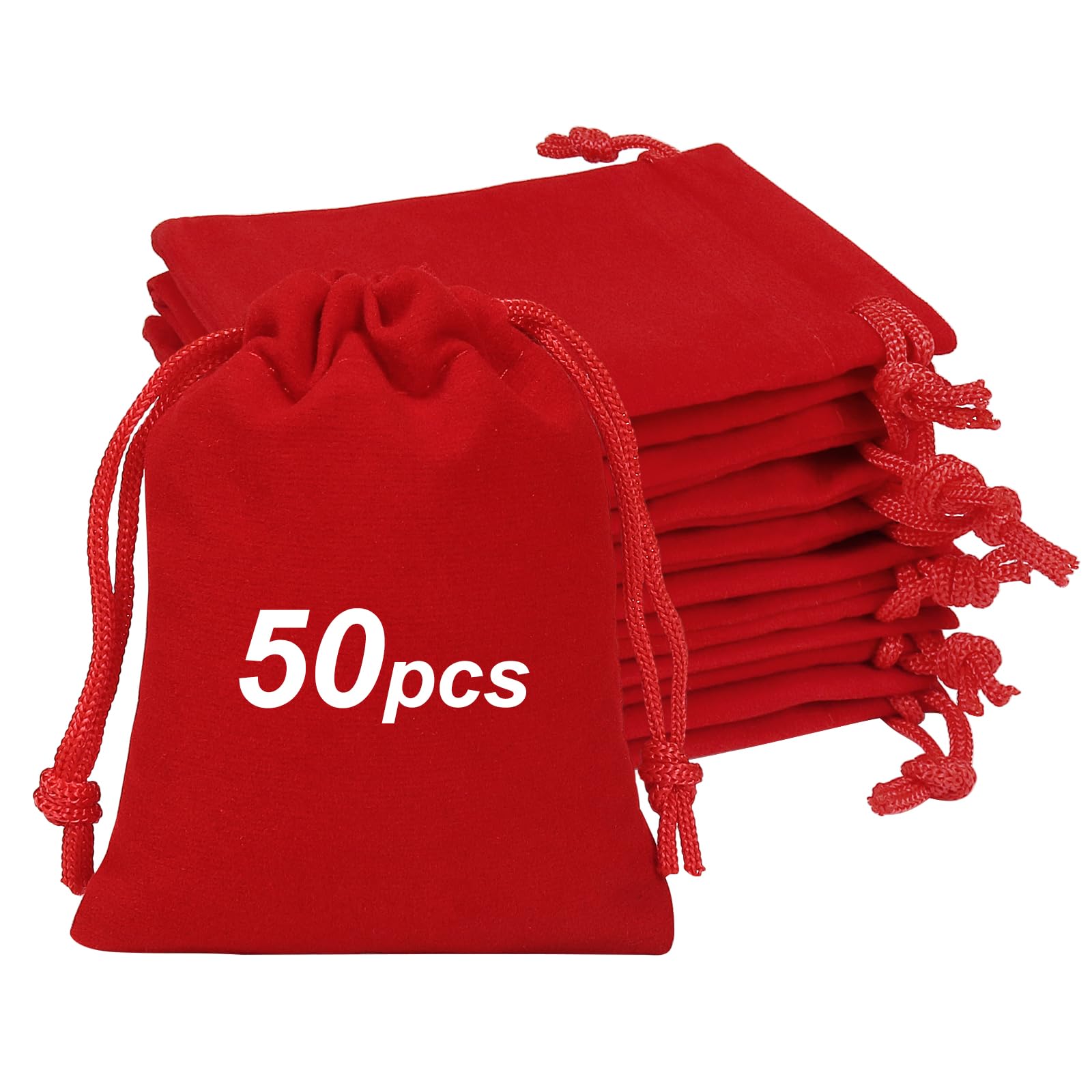 Shintop 50pcs Little velvet bags, 3x4inch Red Drawstring Gift Bags Small Jewelry pouches Coin Purse for Christmas Small Business Party Favor