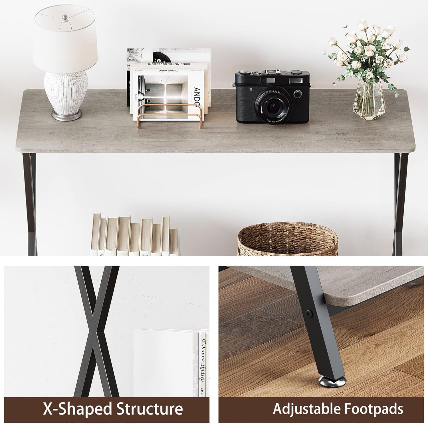 Garvee Console mobili, ingresso ingresso tavolo consolle, uso in ingresso e soggiorno per posizionare decorazioni e oggetti quotidiani, struttura robusta, 85 × 30 × 81 cm, grigio