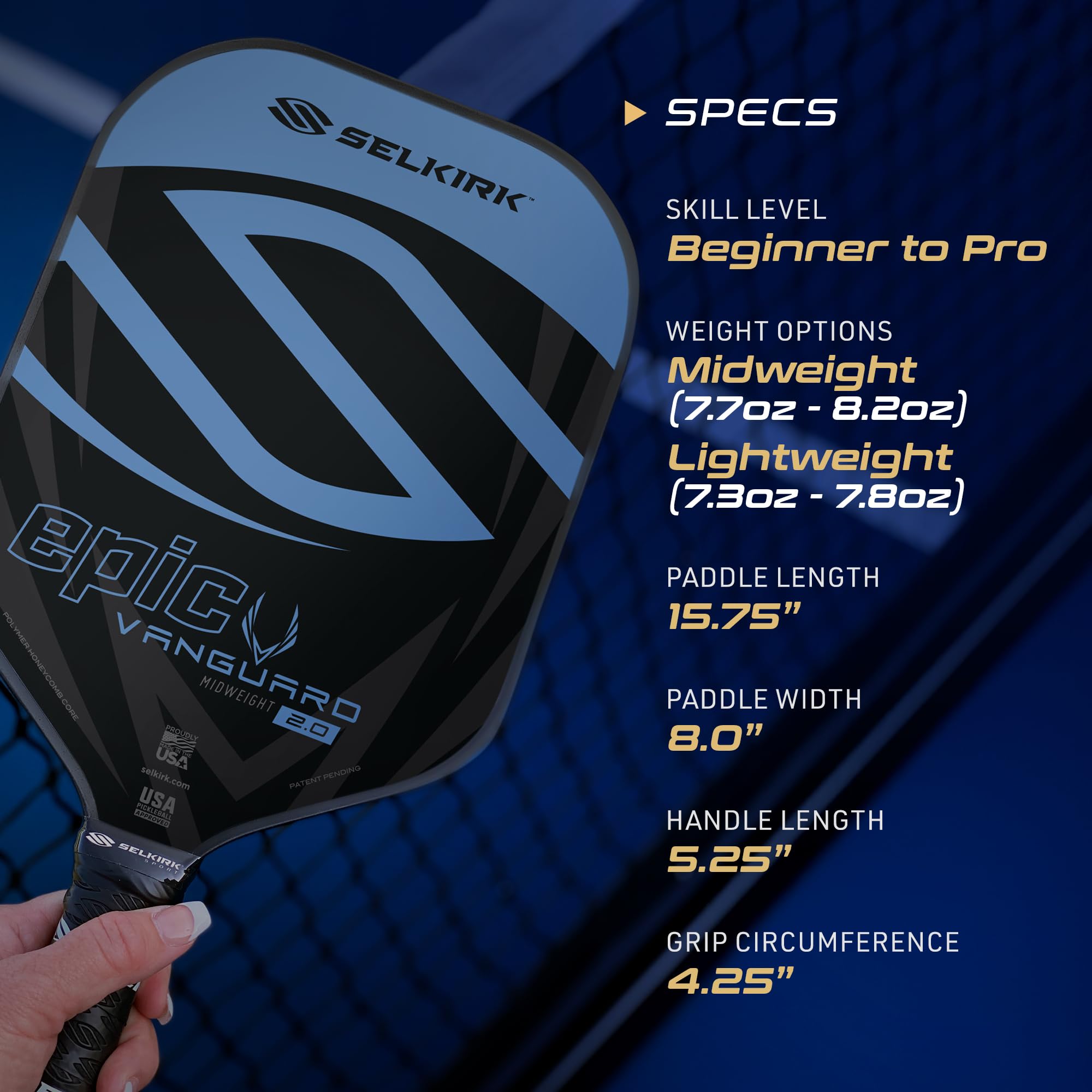 Selkirk Sport Vanguard Hybrid Pickleball-Paddel | Kohlefaser-Pickleball-Paddel mit einem Polypropylen-X5-Kern | Pickleballschläger