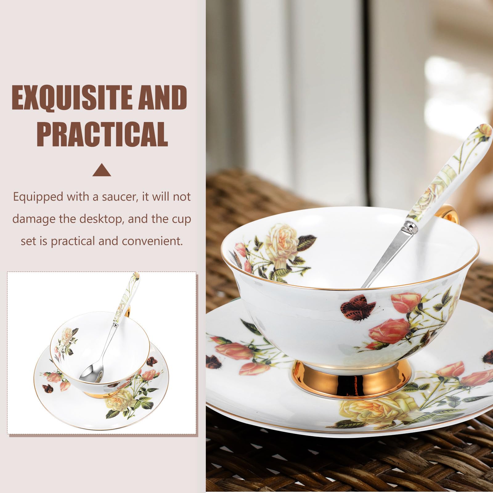 SHOWERORO 1 Juego Taza de Cerámica de Color Claro con Platillo para Café y Leche Resistente al Calor Práctico y Cómodo para Bebidas Frías y Calientes para Desayuno y Cappuccino