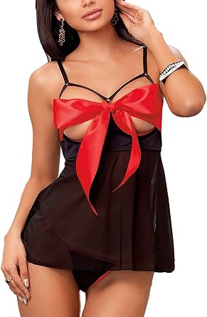 Ella Lust Unwrap Me Lingerie for Women - Sexy Plus Size Babydoll for Him Red Open Bow Teddy Outfit