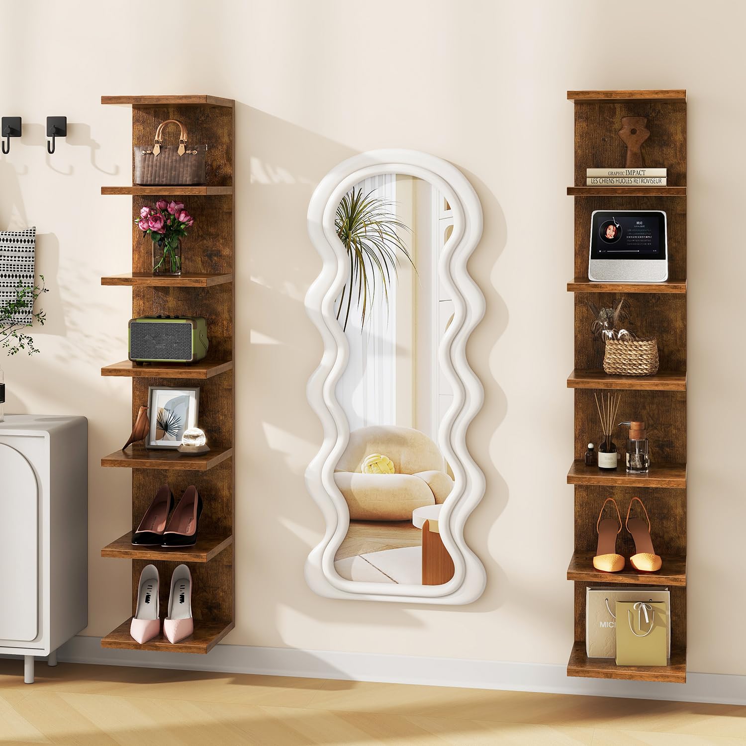IBUYKE 7 Tier Wall Shelf Unit Floating Shelves,Lack Shelf for Wall Storage for Bedroom,Office,Bathroom Brown WBC018H