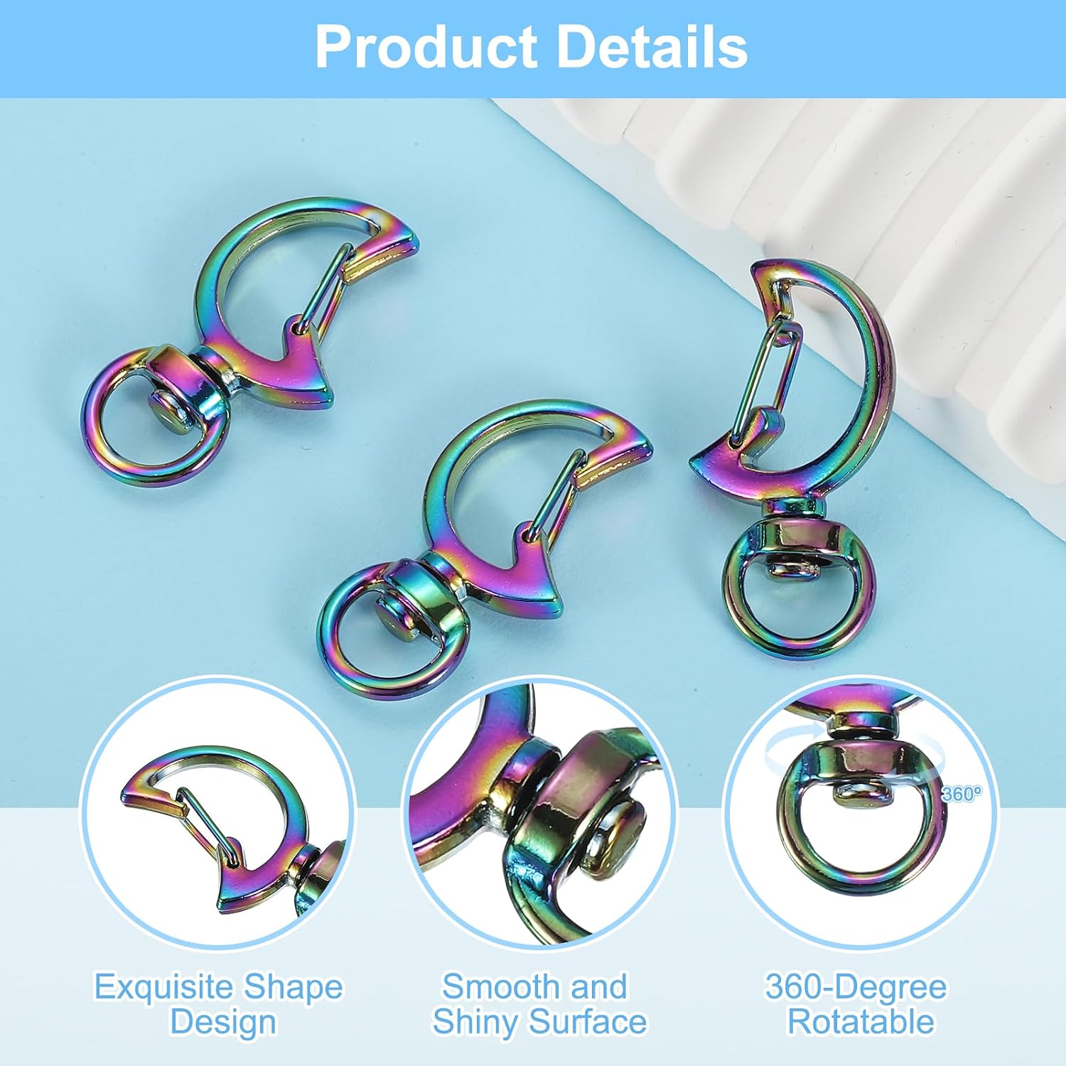 uxcell 16 Pcs Metal Spring Snap Keychain Clip, Dolphin Shape Swivel Snap Hooks Lobster Claw Clasp for DIY Crafts Bag Decoration, Rainbow Color image 3