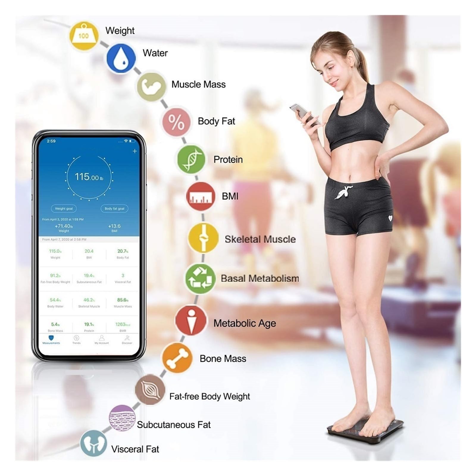 Báscula De Grasa Corporal Peso Compatible Con Bluetooth Medición Doméstica IMC Inteligente Electrónica Preciso FáCil De Leer(Black)