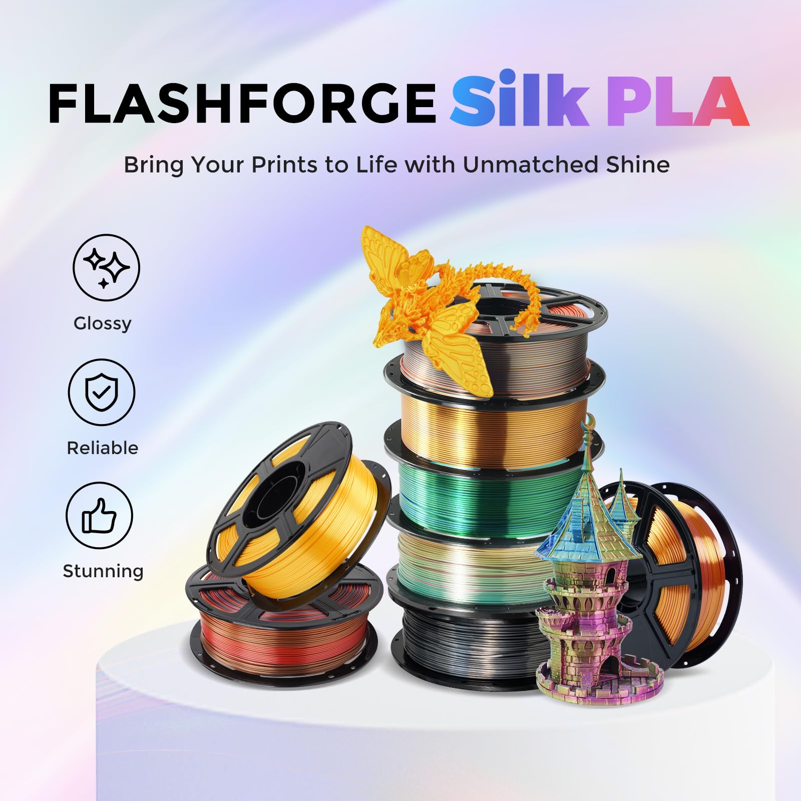 FLASHFORGE Filamento di seta a doppio colore, oro rosa 2 in 1 da 1,75 mm, filamento per stampante 3D 1 kg (2,2 libbre), cambio di colore del PLA di seta