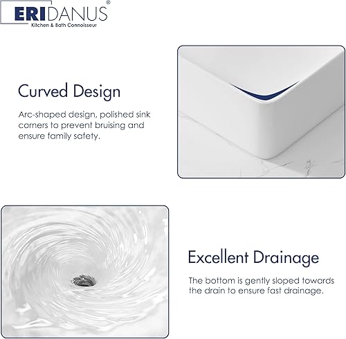 Miniatura 14 de Eridanus Fregadero de baño rectangular de 30 x 16 pulgadas, montaje en pared, sobre mostrador, lavabo de cerámica blanca de alta calidad con Blanco