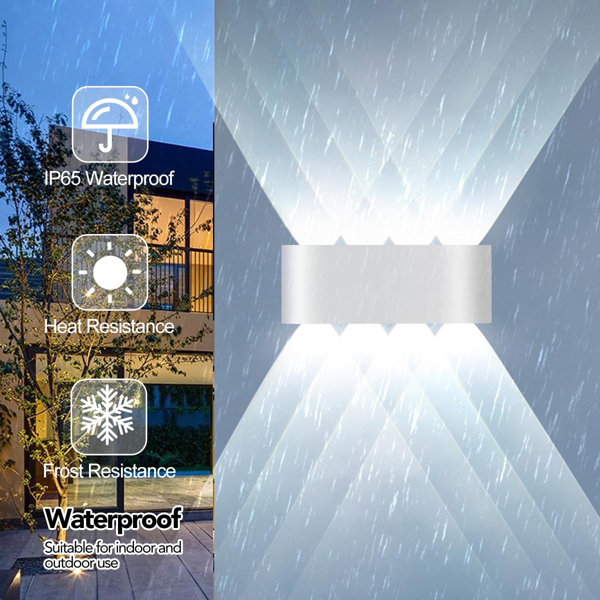 Lámpara de Pared LED 2 Piezas, 8W Interior/Exterior Aplique LED, Blanco, 6000K Blanco Frío, IP65 Impermeable, 22x8x4.5 cm, para Baño Dormitorio Pasillo Escaleras