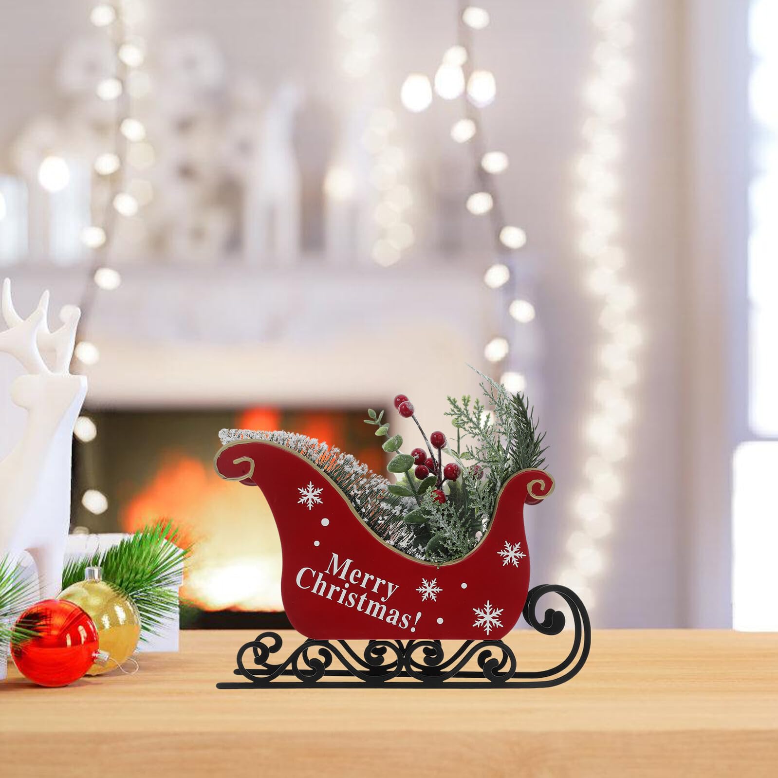 OUNONA Weihnachtsschlitten aus Metall Tischdekoration Weihnachtsdeko für Innen Kompakt und Bruchfest