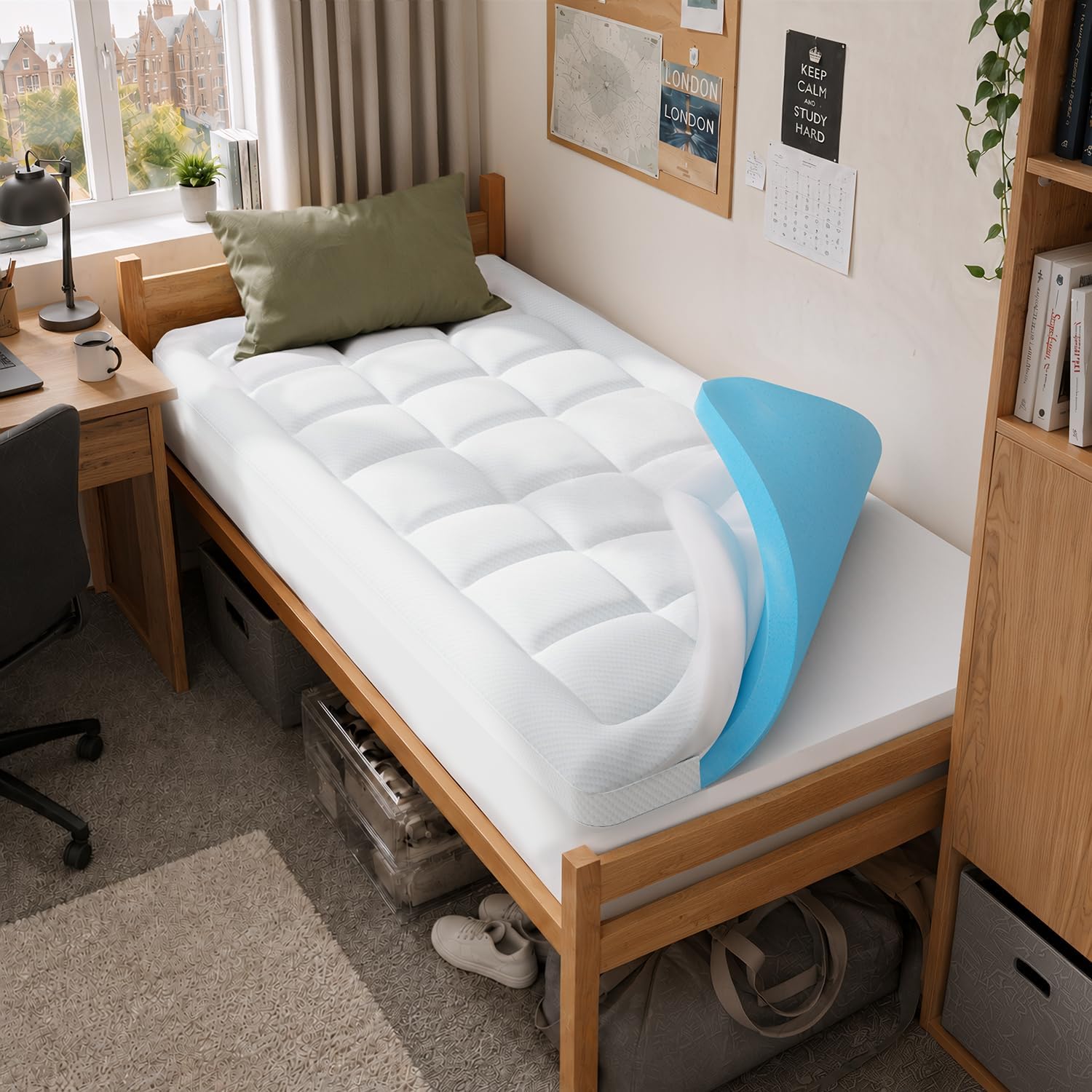 ELEMUSE Dual-layer Memory Foam Mattress Topper with Bamboo Pillow Top Cover for Back Pain Relief, with OEKO-TEX & CertiPUR-US (Single 90x190cm,7cm)