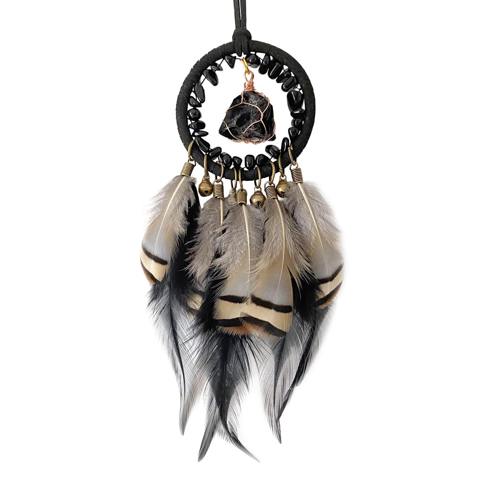 Ethnic Natural Stone Bells Dreamcatchers Wall Art Feathered Tassels Wall Hanging Ornament Car Hangers Decors Ethnic Art Craft