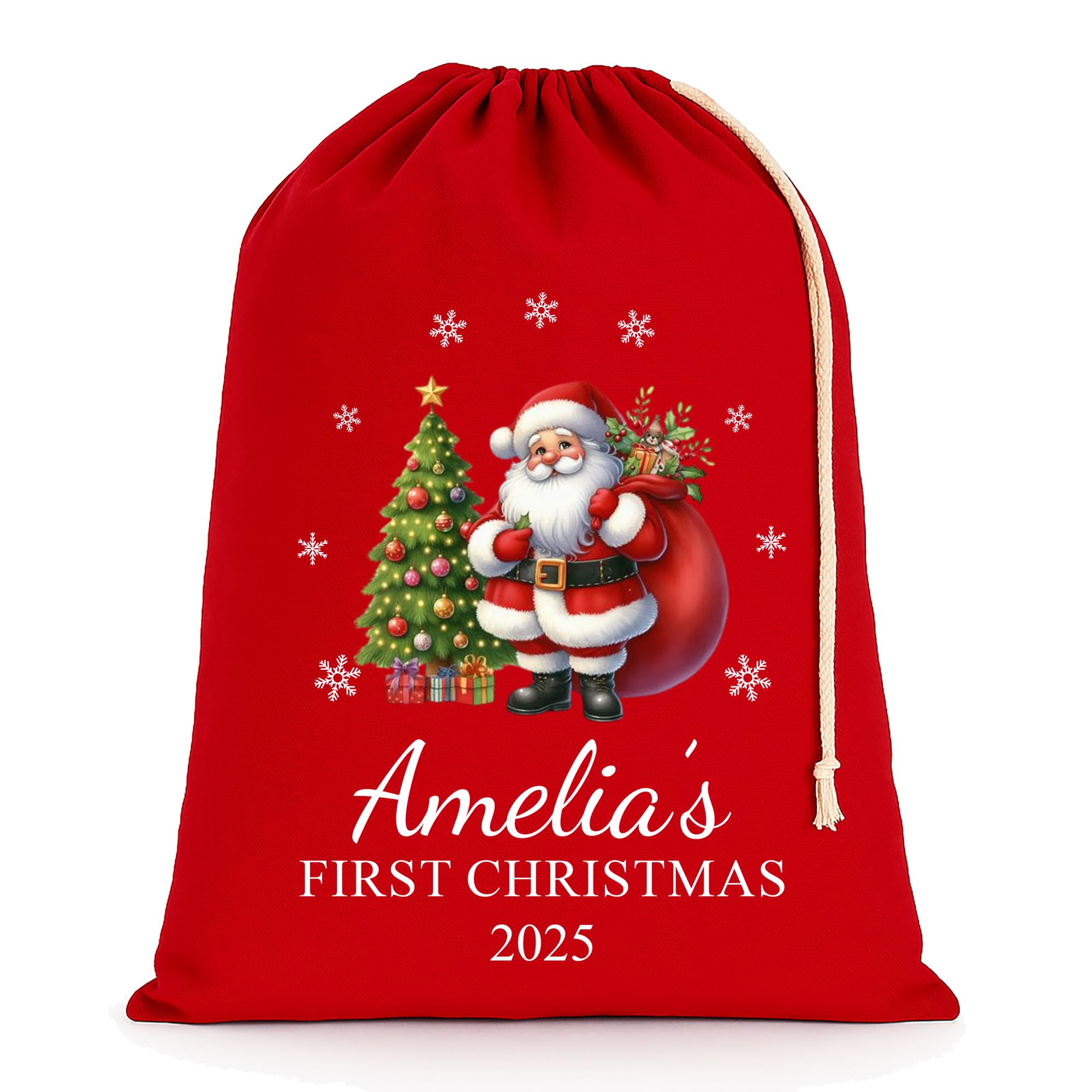 Personalised Baby's First Christmas Santa Sack with Custom Name - Red - My 1st Xmas Keepsake Gift for Boys or Girls (Santa, Extra Large)