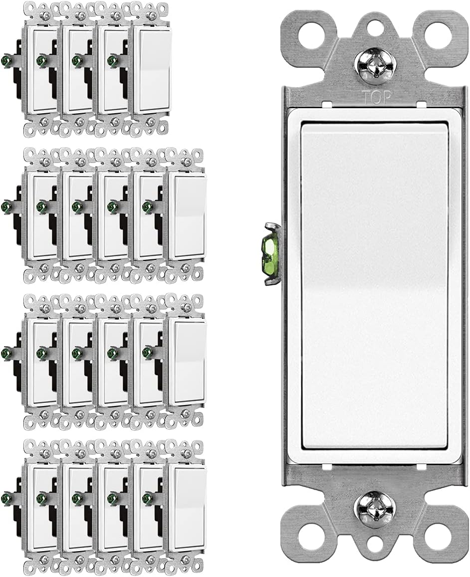 (20 Pack) CML 3 Way Decorator Paddle Rocker Wall Light Switch, Single Pole or Three Way, 15A 120/277V, On/Off Interrupter, UL Listed, White