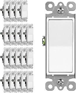 (20 Pack) CML 3 Way Decorator Paddle Rocker Wall Light Switch, Single Pole or Three Way, 15A 120/277V, On/Off Interrupter, UL Listed, White