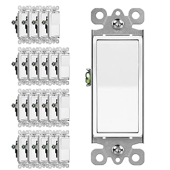 20 Pack CML 3 Way Decorator Paddle Rocker Wall Light Switch, Single Pole or Three Way, 15A 120/277V, On/Off Interrupter, UL Listed, White