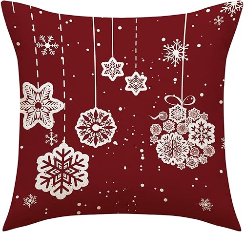 Miniatura 7 de Fundas de almohada navideñas de 18 pulgadas, 4 piezas, decoración navideña festiva roja (4 piezas mezcladas)