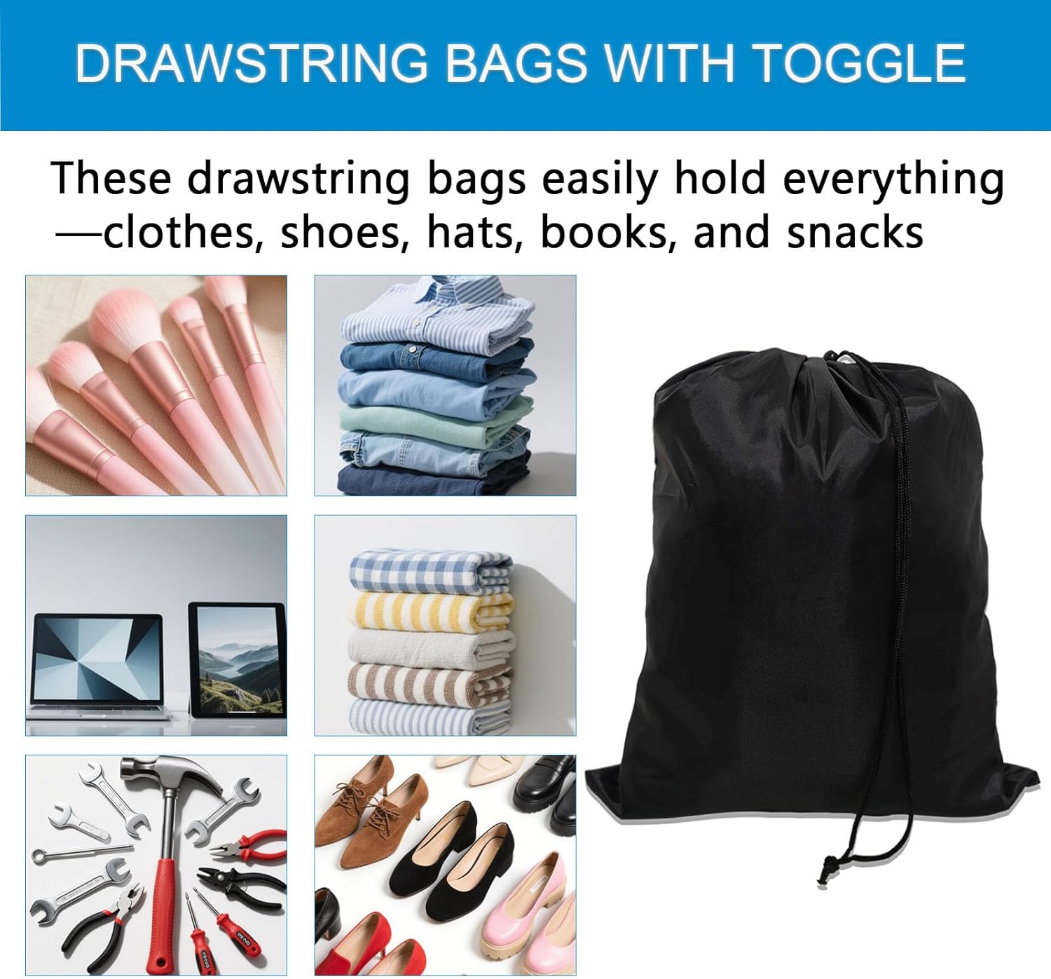 10-Pack Drawstring Bags with Toggle Closure - Lightweight & Durable Nylon Gym Bags for Sports, Travel and Daily Use - Image 3