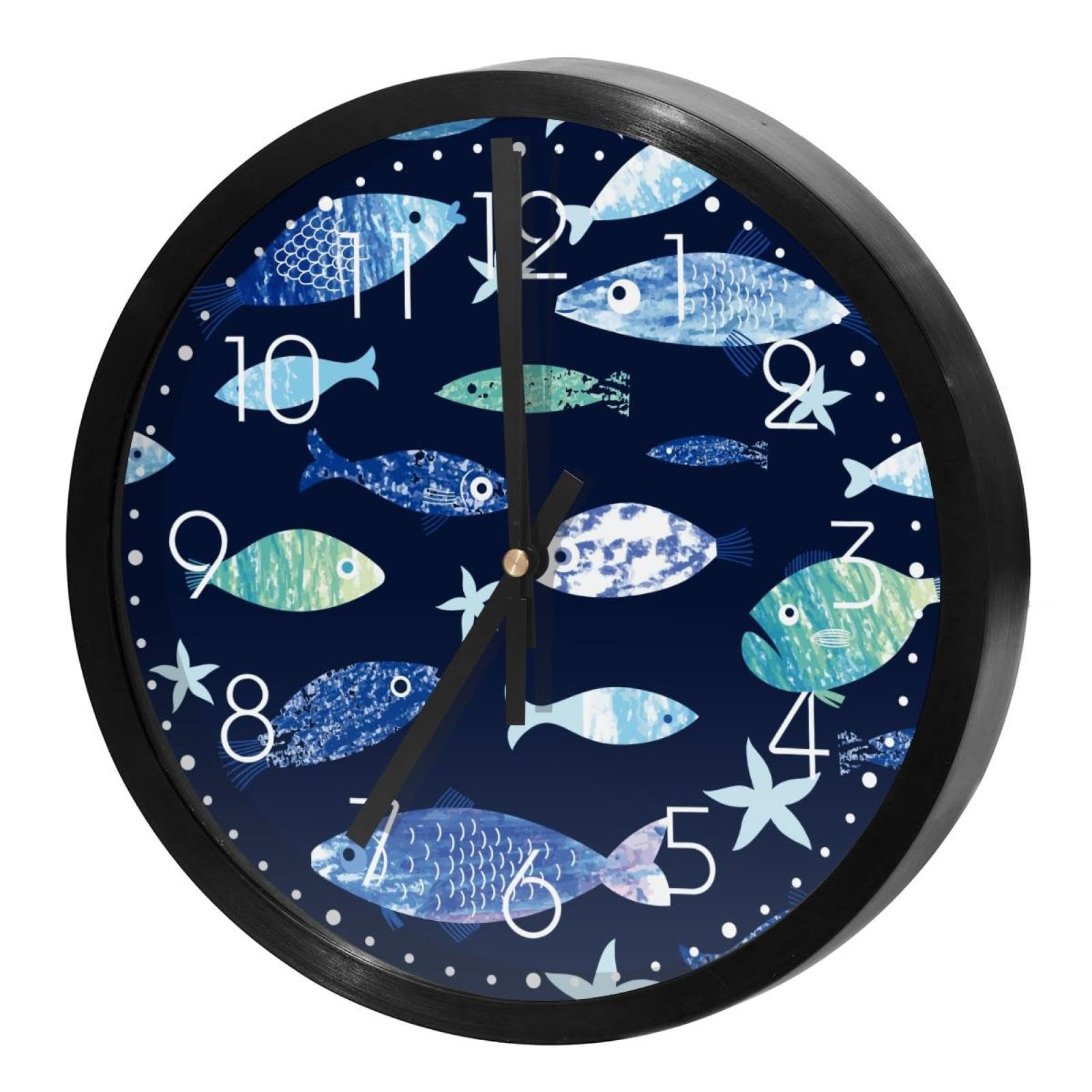 Horloge murale pour cuisine et maison motif poissons peints à quartz