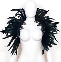 Vista 4 de L'VOW Abrigo de plumas negras para mujer, con cuello de encaje, para Halloween, para mujer
