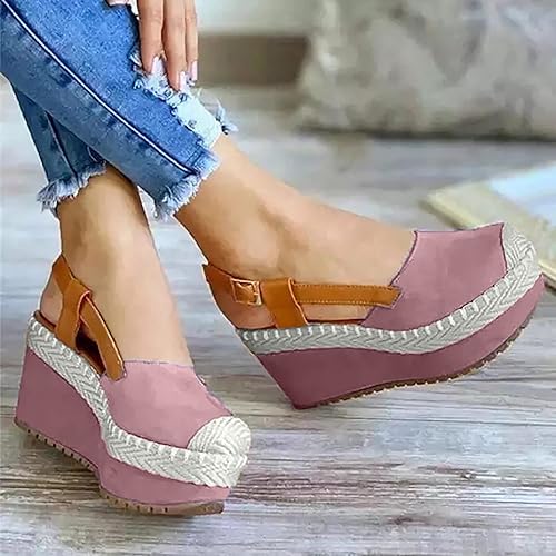 Miniatura 10 de Sandalias de plataforma y cuña para mujer, estilo casual, con correas de verano, con hebilla, talón cerrado, sandalias de tacón cómodas y bohemias
