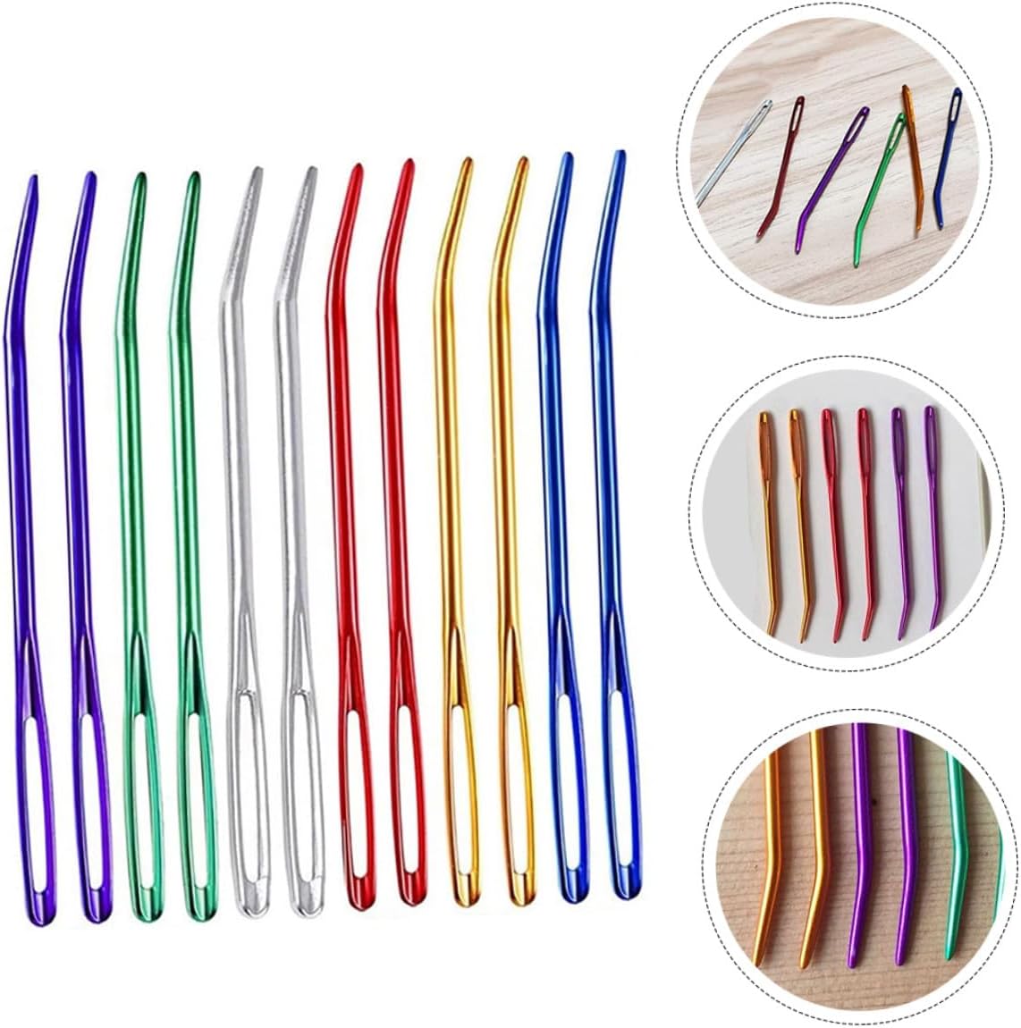 JOYOFREELY 12pcs Aluminum Bent Tapestry Needles Multi-Function Darning Sewing Needles Portable for Hand Sewing and Craft Projects Random Color