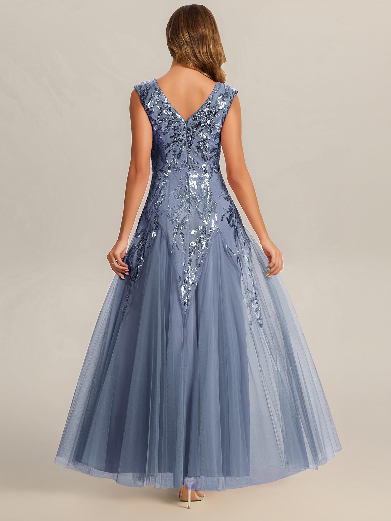 Ever-Pretty Ballkleider Damen Lang Pailletten Ärmelloses Abendkleid mit V-Ausschnitt für Kleid Silvester EE02559
