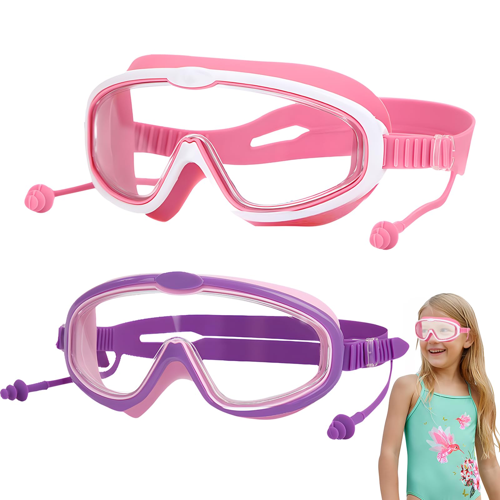 xlwen Gafas de Natación para niños, 2 piezas Gafas Natación para Niños,Gafas para Nadar antivaho para niños,Gafas Natacion Niño,HD, antivaho, antifugas, máscara de buceo, para niños y niñas