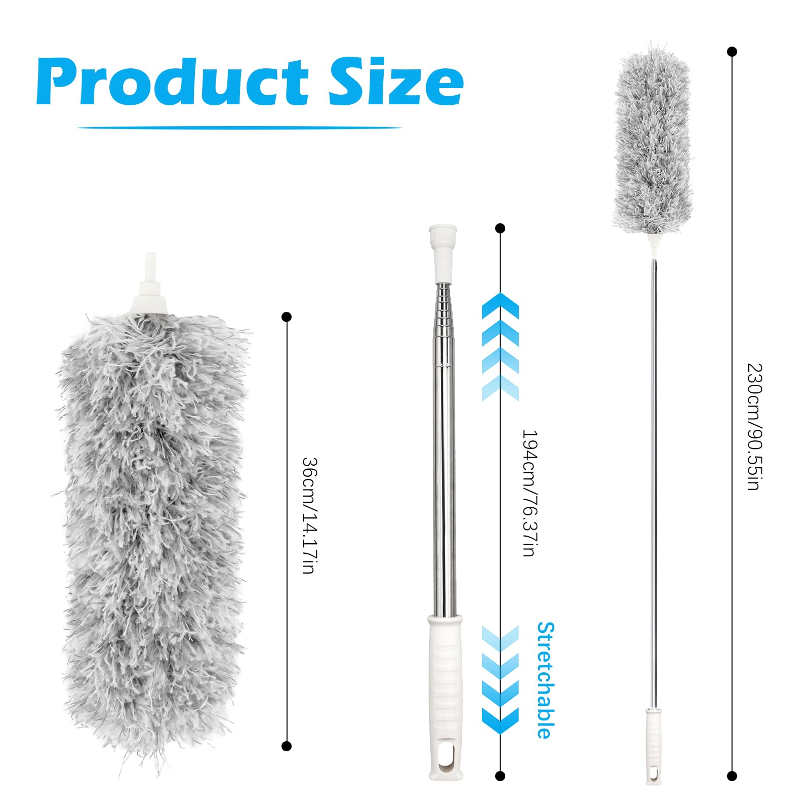 Spolverino Telescopico Allungabile Fino A 2,8m - Con Panno In Microfibra Per Pulire Angoli, Soffitti E Mobili