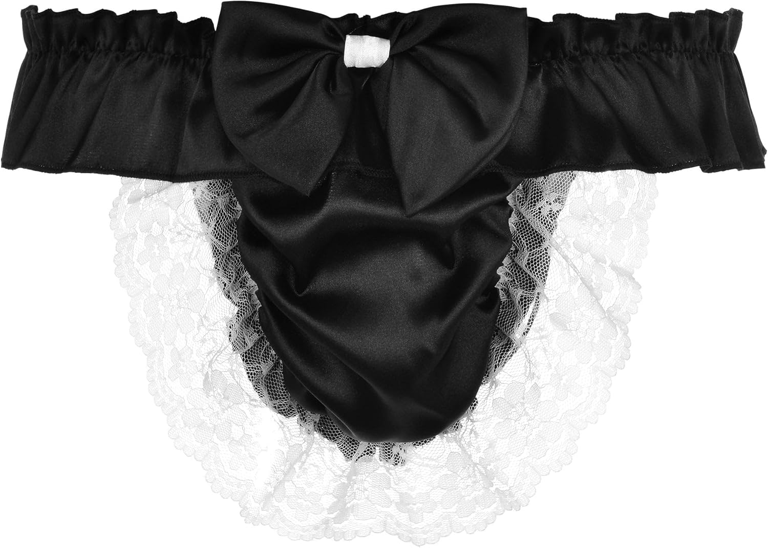 Satini Men's Satin Ruffle Bow Thong Sissy Knickers Briefs Jockstrap Panties - Image 8