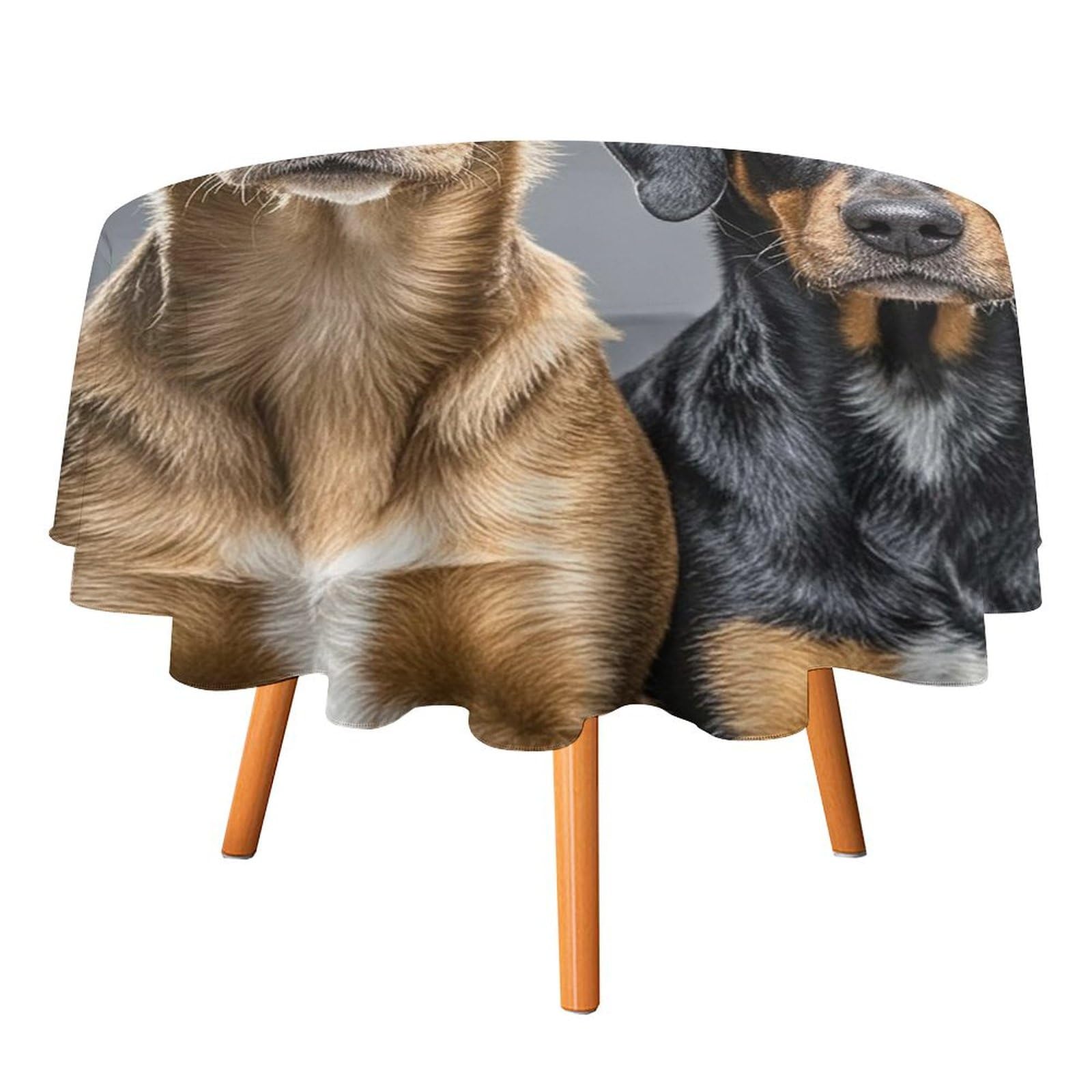 Nappe ronde lavable motif deux chiens pour décoration de ferme et repas de salle à manger