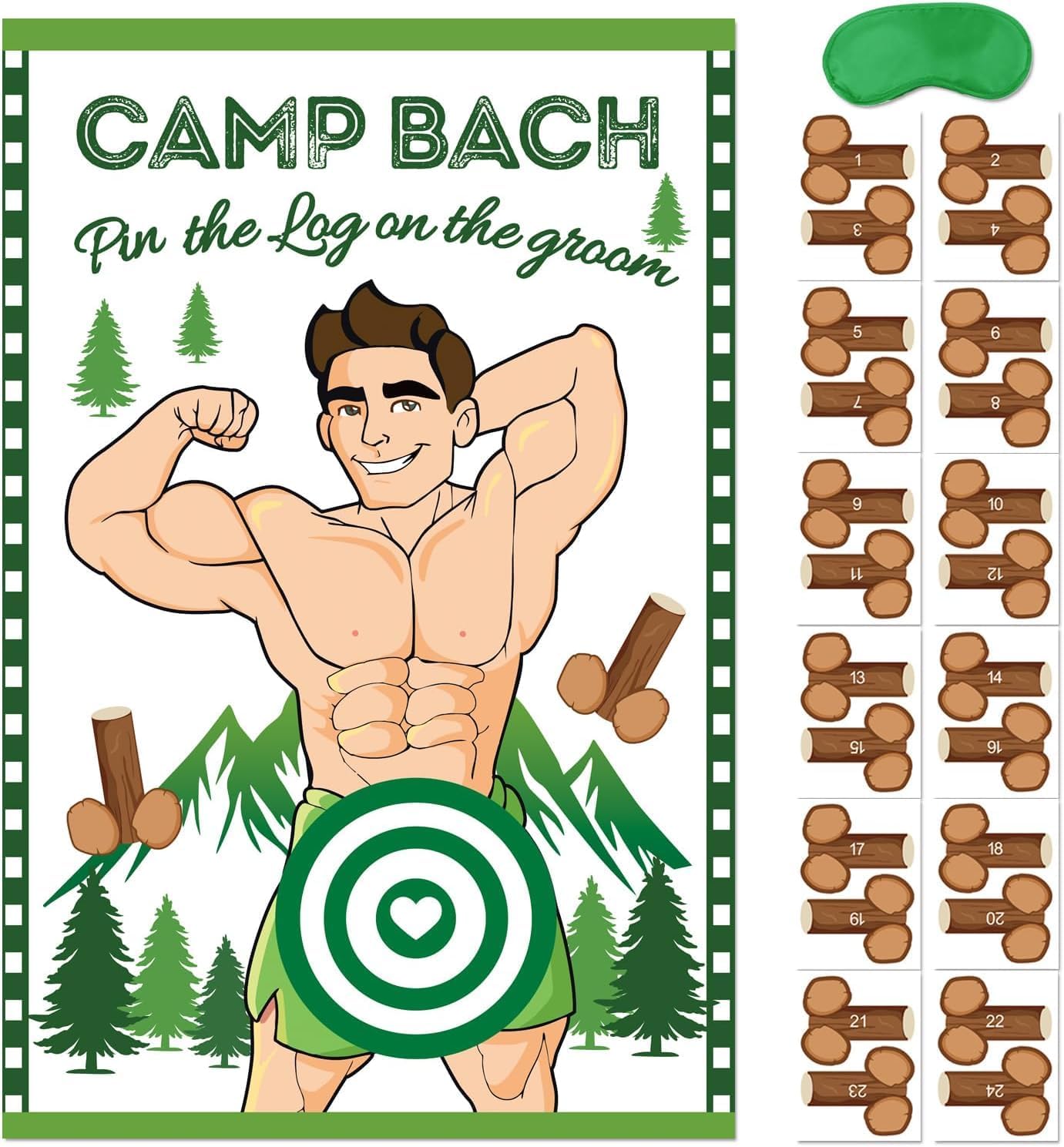 Camp Bachelorette Decorations, Funny Bachelorette Game Dirty for Women, Pin the Log on the Groom Games for Wedding Bridal Shower Party, Camping Bachelorette Party Decoration 2HB