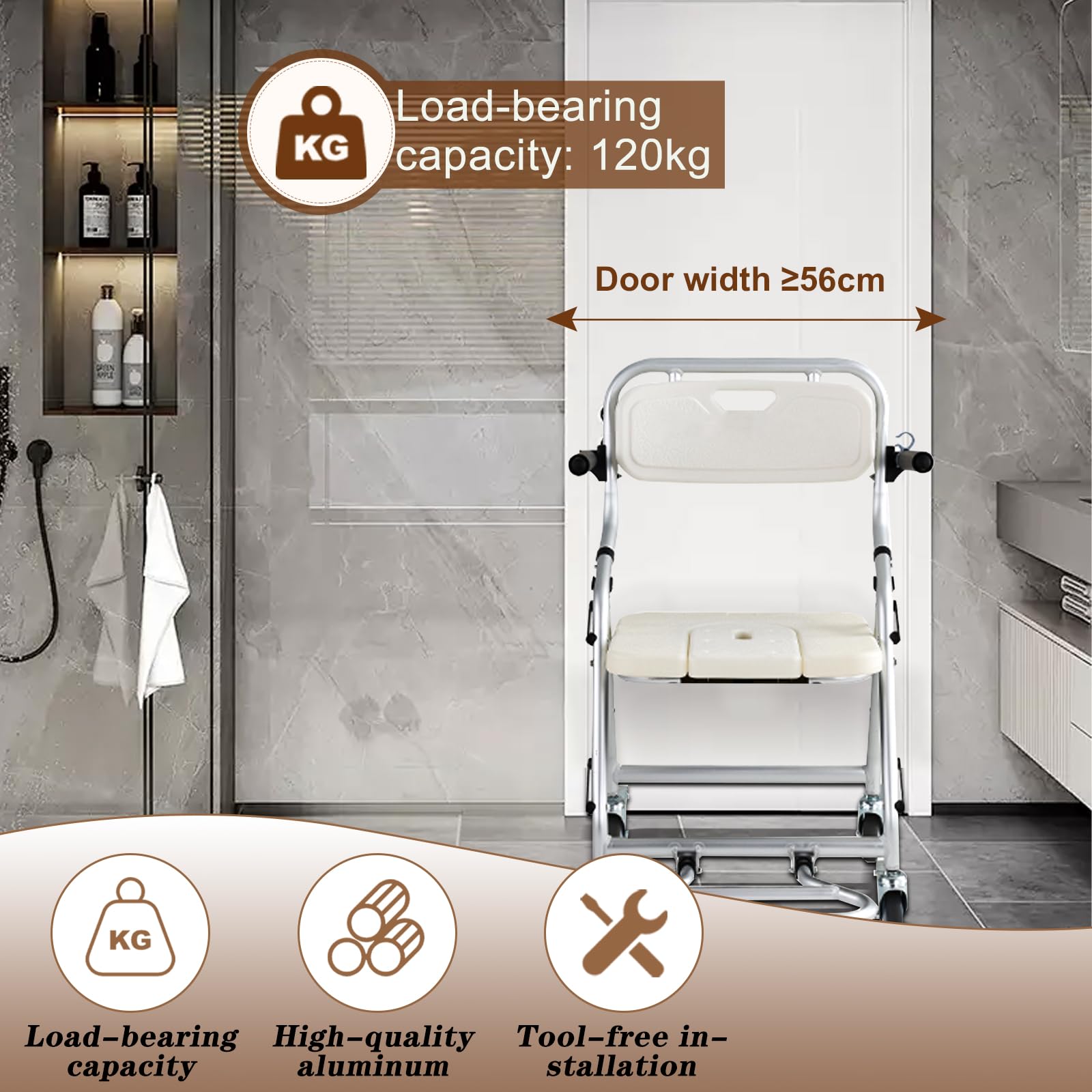 Silla Ducha Personas Mayores, Sillas de Ruedas para Ducha, Blanco