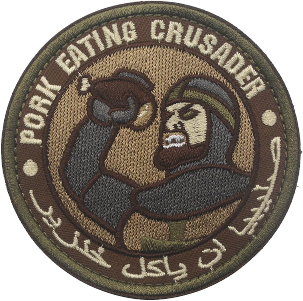 Pork Eating Crusader Funny Hook & Loop Morale 3D Embroidery Patch 3.15" Size (Coyote Tan)