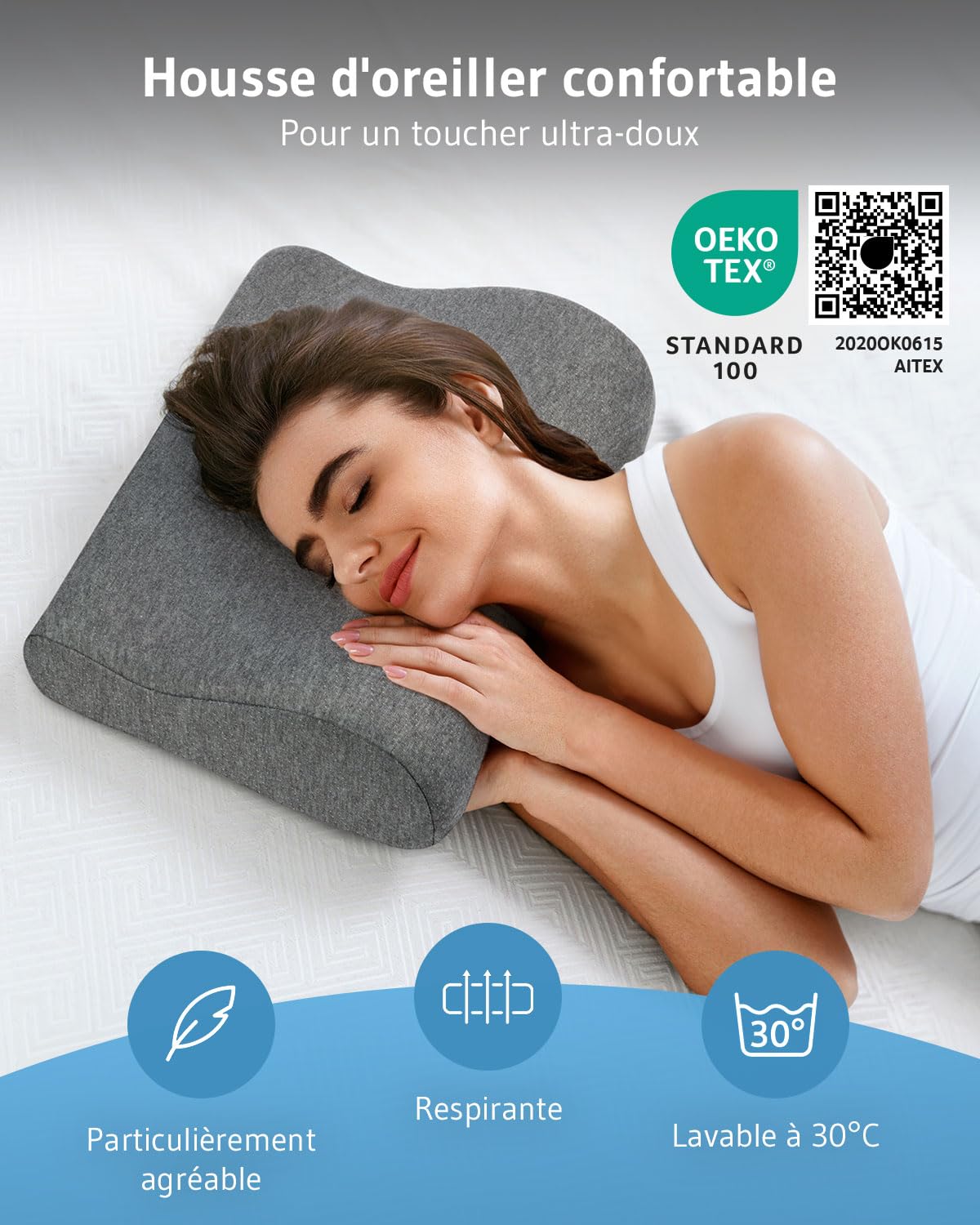 Third of Life Coussin de Voyage Onda, Oreiller Cervical Ergonomique Contre Les douleurs de Cou, Oreiller en Mousse à mémoire de Forme pour Enfants et Adultes. Petit Coussin Avion et Voiture