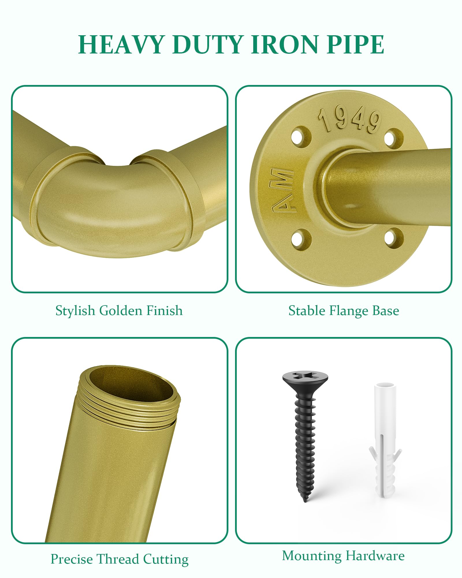 SOFITORG Appendiabiti per piante da interno, fioriere sospese per piante da interno con 6 catene sospese, asta per piante da parete per soffitto di finestre, 165 cm, metallo/oro..