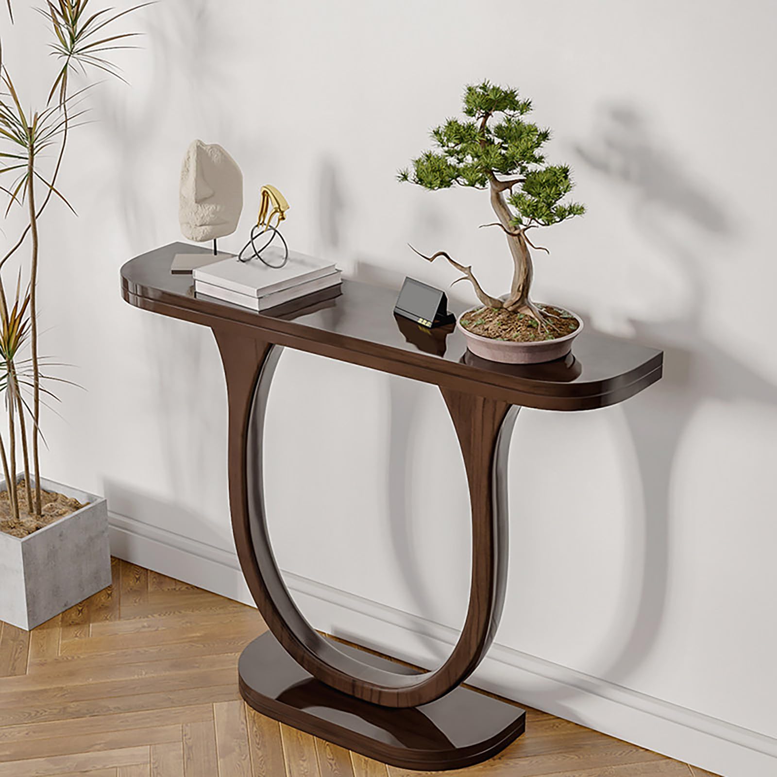 Stół konsolowy retro z litego drewna, stolik do przedpokoju w kształcie litery U do salonu, sypialni, na balkon - smukły design do dekoracji wnętrz