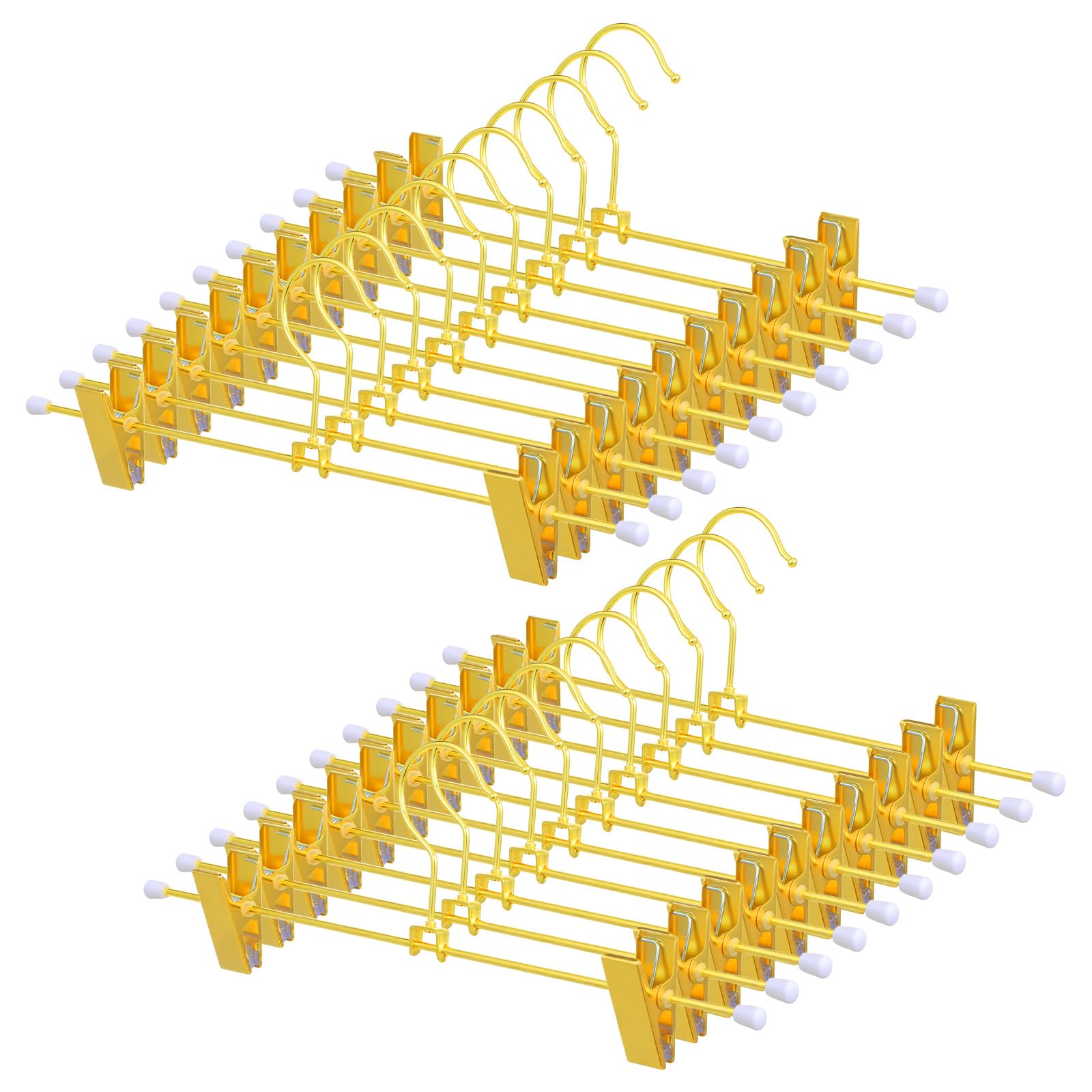 Photo 1 of 10 Pack Shiny Gold Metal Hangers 12 Inch Gold Pants Skirts Hanger with 2 Adjustable Non Slip Clips and Swivel Hook Sturdy Skirt Hangers with Clips for Skirts Slacks Jean Trousers