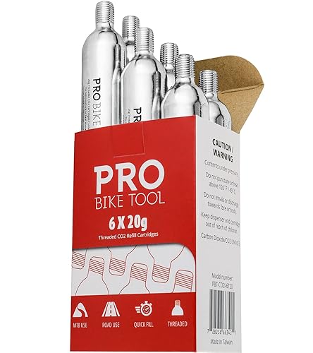 Cartuchos de CO2 roscados de 0.71 onzas – Paquete de 6 para todos los infladores de neumáticos de bicicleta de CO2 con conexión roscada – Recambio