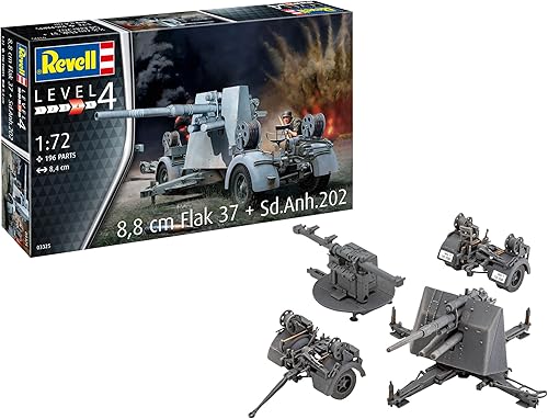 Revell 03325 3.5 in Flak 37 + Sd.ANH.202 172 Escala 172 Kit de modelado de plástico sin pintar