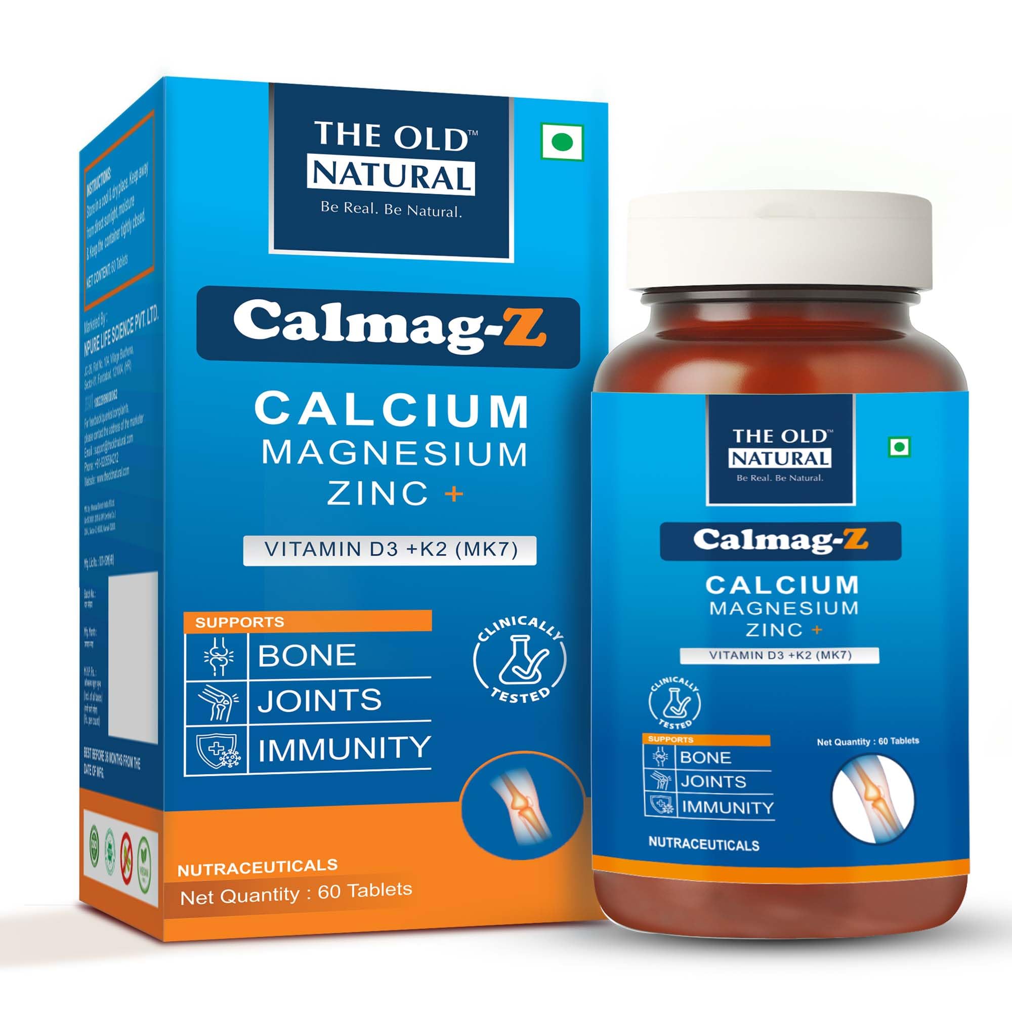The Old Natural Calmag-Z | Calcium, Magnesium, Zinc with Vitamin D3 + K2 (MK7) | 16 Ayurvedic Herbs | Supports Bone, Joint & Immunity | Clinically Tested | 60 Tablets (Pack of 1)-image-38