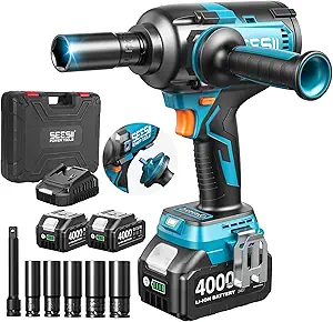 Seesii Upgraded Cordless Impact Wrench 885Ft-lbs (1200N·m): 1/2" Impact Gun with Detachable Side Handle, 21V High Torque Power Impact Driver 2x 4.0Ah Batteries for Family Car/Pickup Truck/Mower
