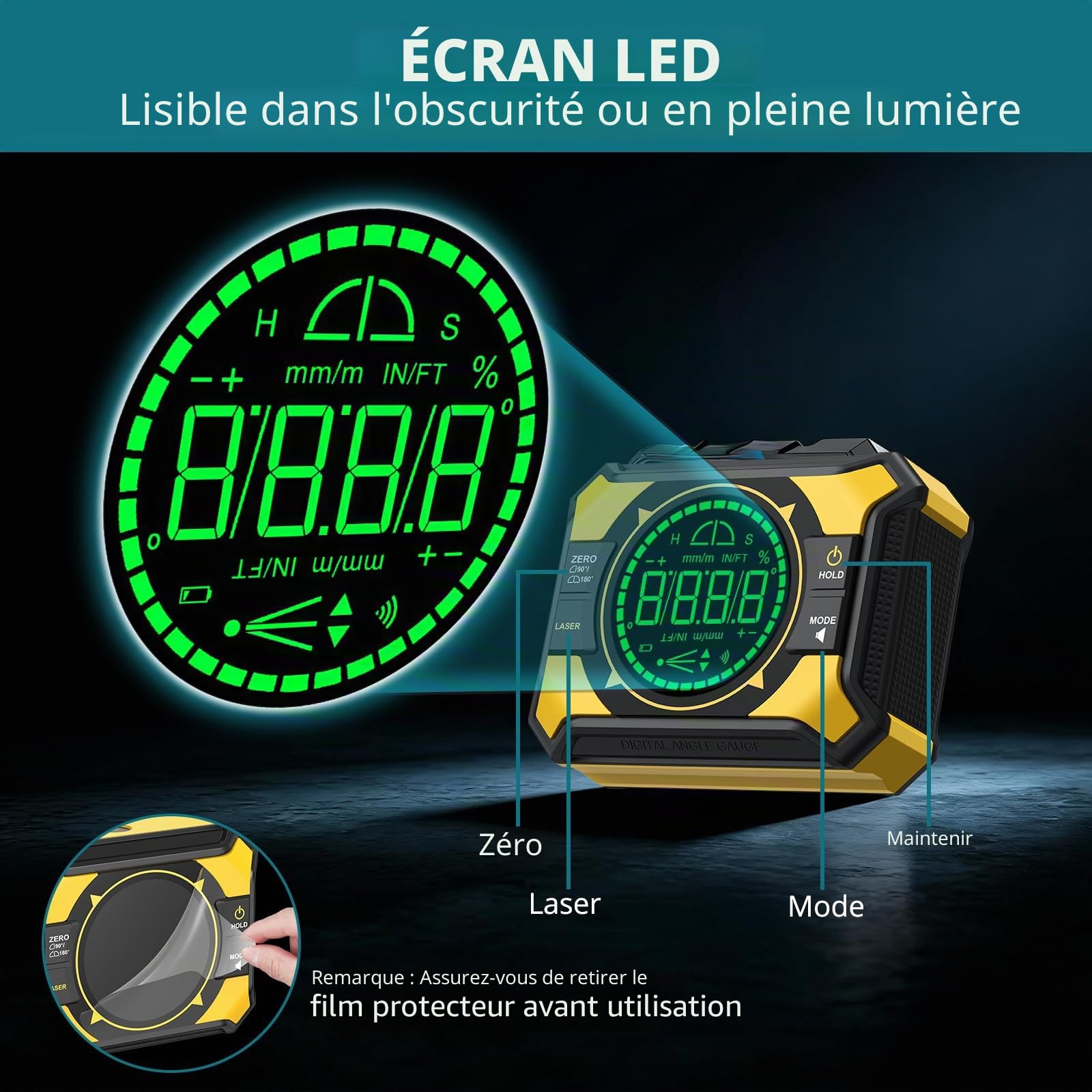 Inclinomètre Numérique 3-en-1 avec Laser Croix, Niveau Rechargeable Type-C, Angle 4x90° & 2x180°, Magnétique Haute Précision 0.05°, Outil pour Menuiserie, Scie, Bricolage, Tableaux
