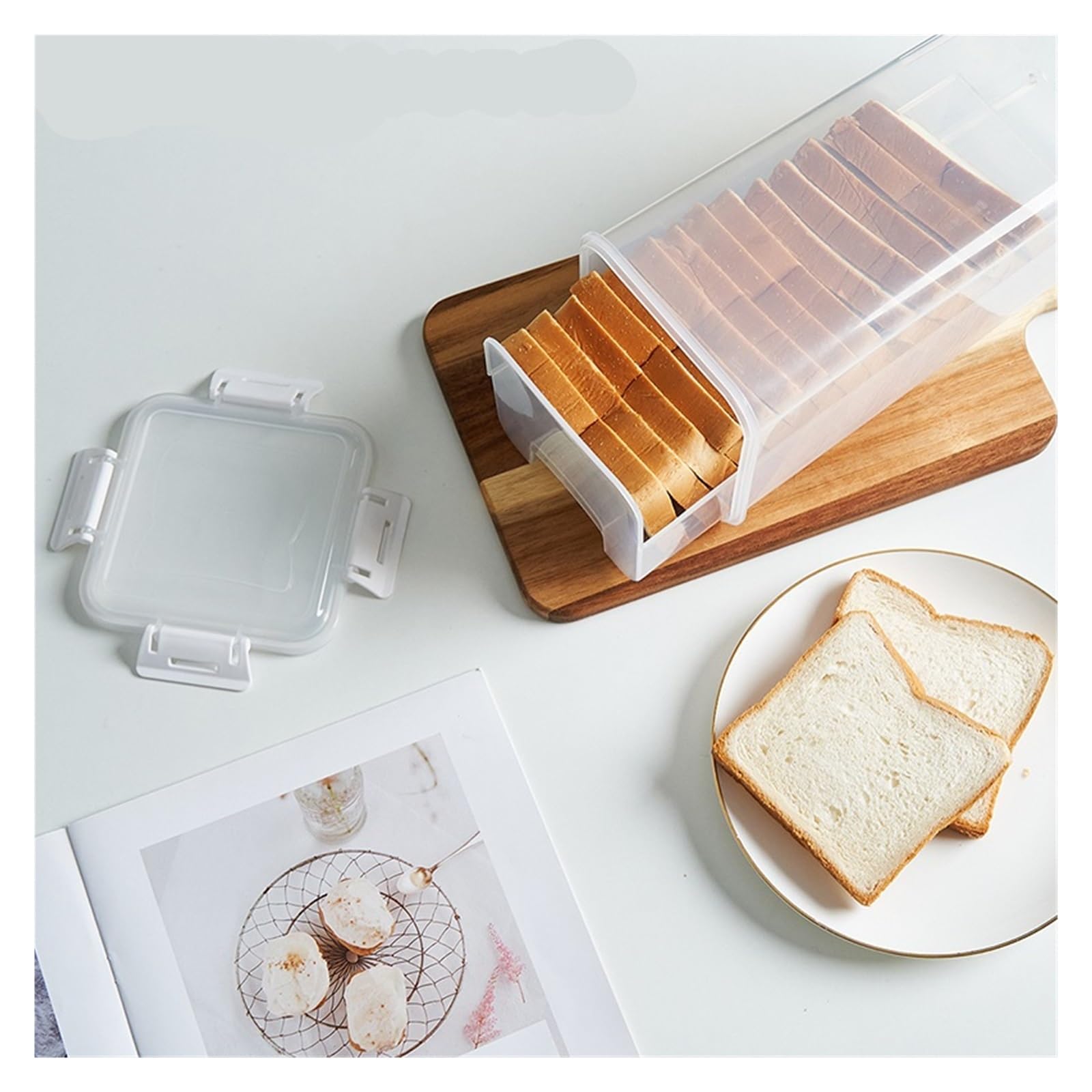 Contenedor For Pan, Panera Hermética Transparente Con Tapa, Soporte For De Sándwich For Casero, Protector Alto For Cocina