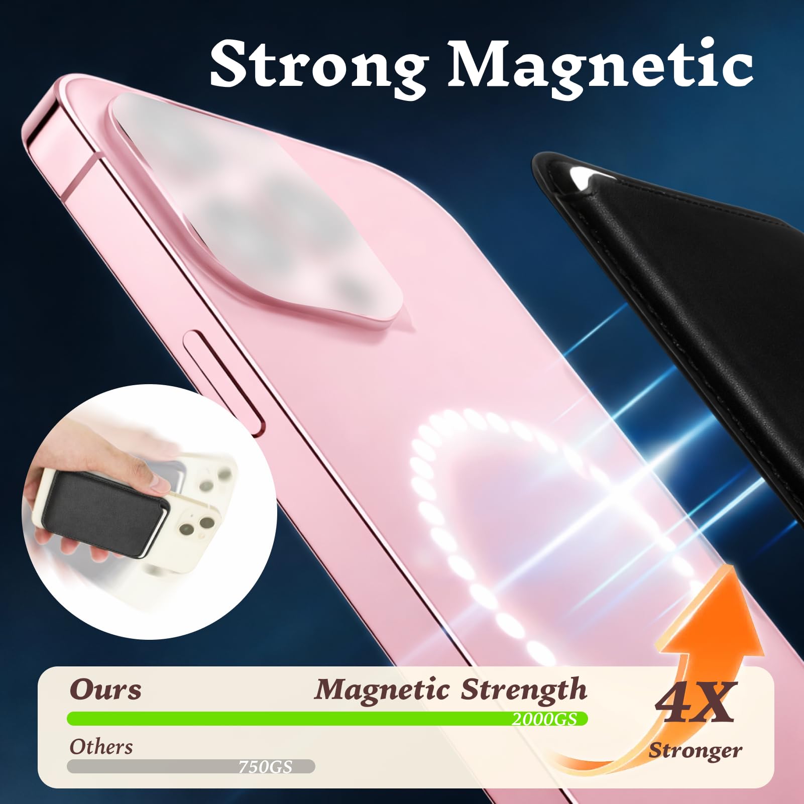 Porte Carte Magnétique Aimants Puissants Compatible iPhone 17/17e/Air/16/15/14/13/12 pour 2-3 Cartes