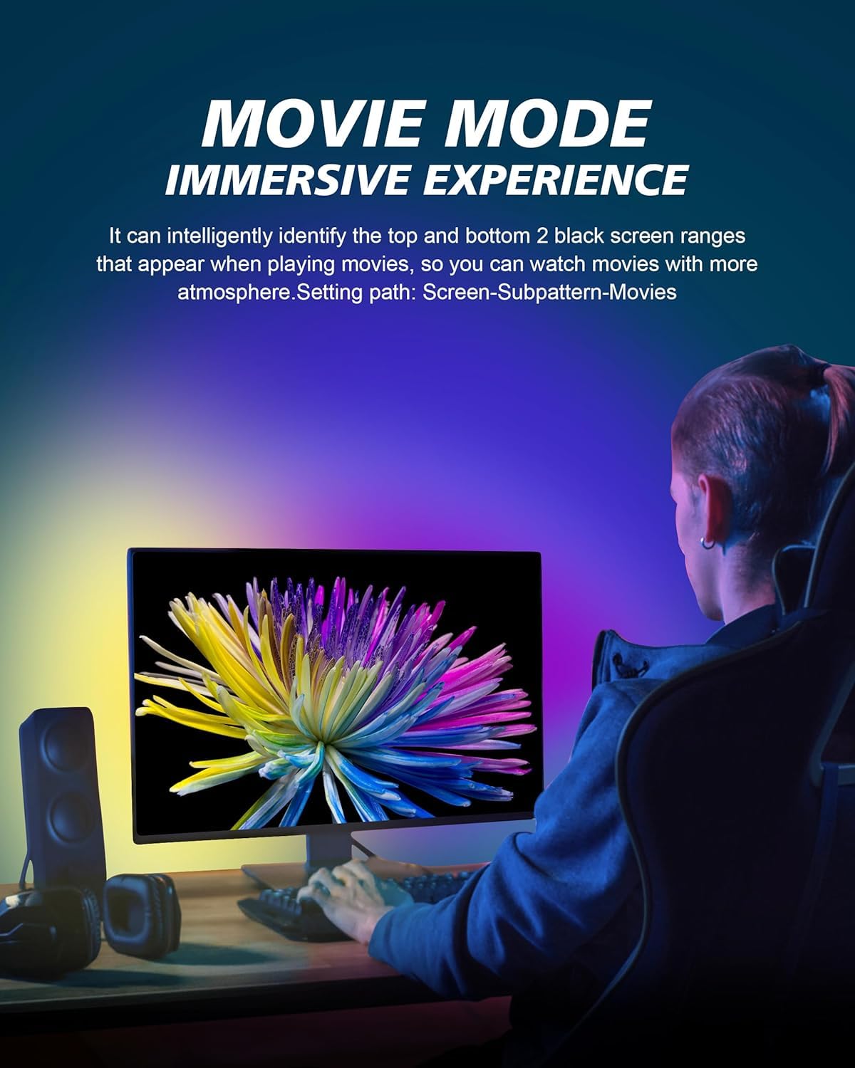 Xtremevision S202-27 Led Strip für 27 Zoll Monitor RGB Beleuchtung Instant Sync Audio Video Movie Games Musik Software gesteuert Ultra Low Latency