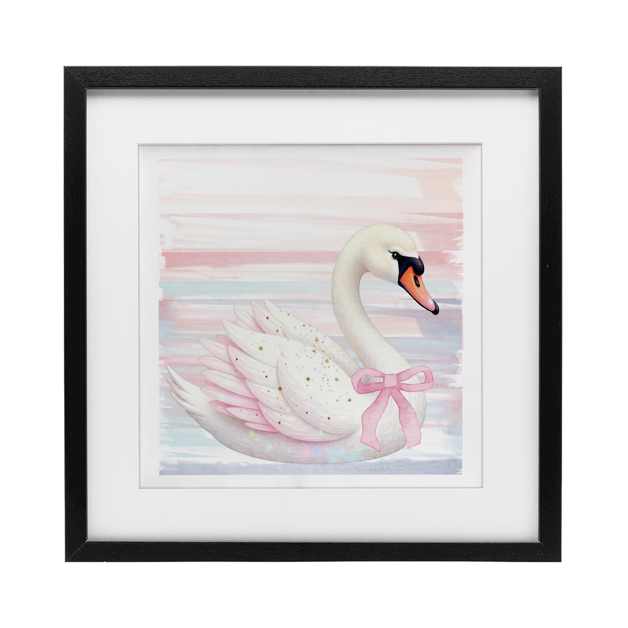 Stupell Industries Pink Swan with Ribbon Black Framed Print Under Glass, design by Kim Allen, 13 x 13