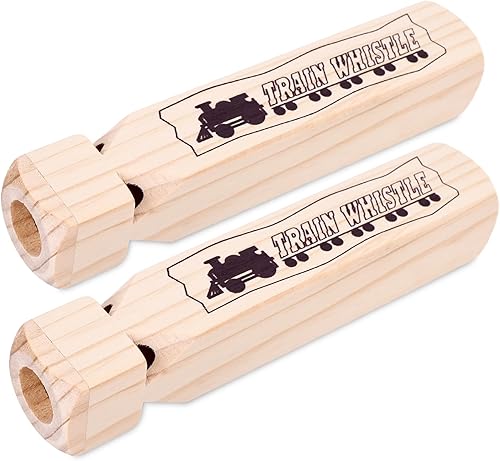 LovesTown 2 silbatos de tren de madera para niños, silbato de tren de 4 tonos de 7.3 pulgadas, silbatos de madera de juguete para niños, fiesta de